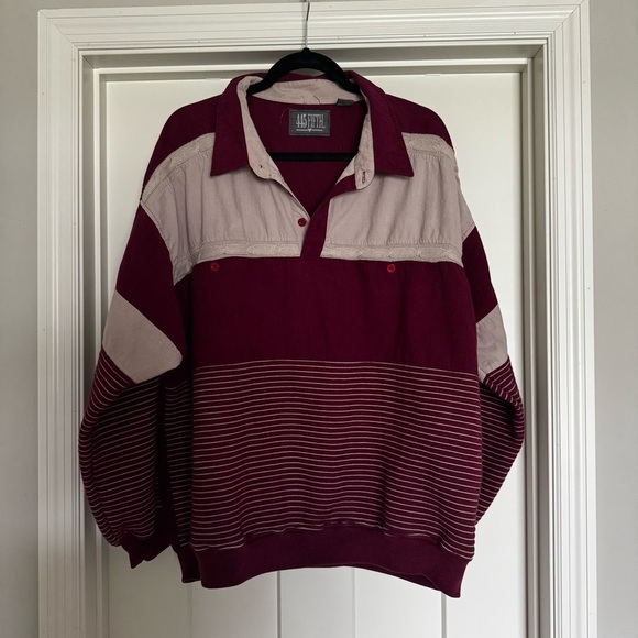 445 fifth Tops - Vintage oversized polo sweater striped collared pull over size 2x